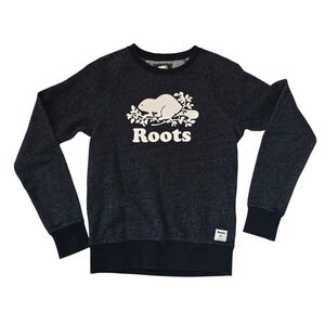 Roots Beaver Logo Sweatshirt Dark Gray‎ Heathered Crewneck Size XXS